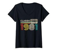 Femme Classic 1981 Retro Birthday Idea 1981 Cassette Tape Vintage T-Shirt avec Col en V