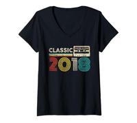 Femme Classic 2018 Vintage Birthday 2018 Cassette Tape Classic T-Shirt avec Col en V