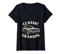 Femme Classic Grandpa - Grand-père Papa Amateur de Voitures Classiques T-Shirt avec Col en V