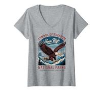 Femme Classic Patriotic American USA Eagle - Parcs nationaux rétro T-Shirt avec Col en V