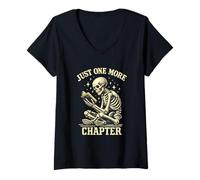 Femme Classic Vibe, Juste Un chapitre de Plus : Skeleton Gothic Library T-Shirt avec Col en V