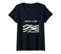 Femme Classical Music Sea Waves Composer Pianist Aesthetic Print T-Shirt avec Col en V