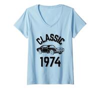 Femme Classique 1974 avec Voiture Cool T-Shirt avec Col en V