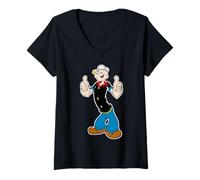 Femme Classique Pop Eye Vintage Cartoon Thumbs Up T-Shirt avec Col en V