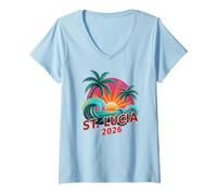Femme Classique Sainte-Lucie 2026 - Vacances en Famille - Assorti aux Vacances T-Shirt avec Col en V