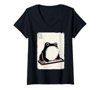 Femme Clavier Amusant Grenouille Kawaii Japonais T-Shirt avec Col en V