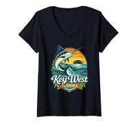 Femme Clé Souvenir rétro de la Floride West Florida Marlin Fishing Floride Keys T-Shirt avec Col en V