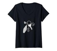 Femme Clés de réussite de Couleur Grise, Amour Paix, Argent, Graphique Gris T-Shirt avec Col en V