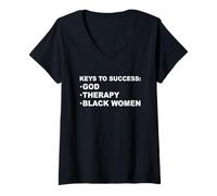 Femme Clés du succès : God Therapy Black Women T-Shirt avec Col en V