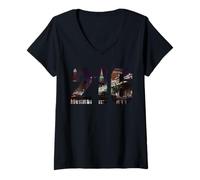 Femme Cleveland Ohio 216 Indicatif régional Skyline T-Shirt avec Col en V