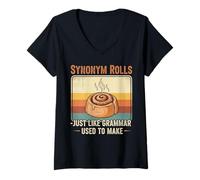 Femme Clever Synonym Rolls Jeu de Mots Grammaire pour Les Amateurs de Langues T-Shirt avec Col en V