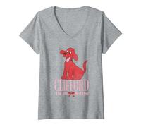 Femme Clifford The Big Red Dog Pink Text with Bow Illustrated Book T-Shirt avec Col en V