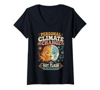 Femme Climat Personnel Bouffées de Chaleur Ménopause Humour T-Shirt avec Col en V