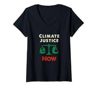 Femme Climate Justice Now - Puissant énoncé de Sensibilisation à T-Shirt avec Col en V