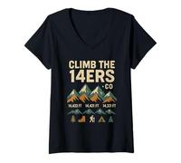 Femme Climb the 14ers CO Shirt Randonnée Mountain Summits Rocky Trail T-Shirt avec Col en V