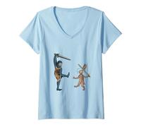 Femme Clôture pour lapin vs chevalier Marginalia médiévale - MargiKnights T-Shirt avec Col en V