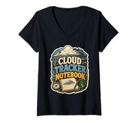 Femme Cloud Tracker Notebook Humour météo T-Shirt avec Col en V