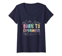 Femme Clous d'oreilles rétro « Born to Experiment Chemistry Trip Teacher » T-Shirt avec Col en V