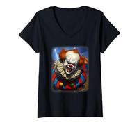 Femme Clown lunatique Effrayant T-Shirt avec Col en V