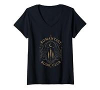 Femme Club de Lecture Gothic Fantasy Raven Moon Reader Mood T-Shirt avec Col en V