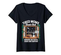 Femme Club de Lecture Mamans Fatiguées Café Chaos T-Shirt avec Col en V