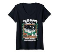 Femme Club de Lecture Mamans Fatiguées Café Chaos T-Shirt avec Col en V