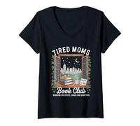 Femme Club de Lecture Mamans Fatiguées Café Chaos T-Shirt avec Col en V