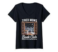 Femme Club de Lecture Mamans Fatiguées Café Chaos T-Shirt avec Col en V