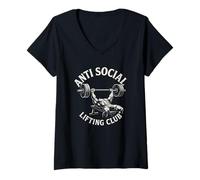 Femme Club de Levage Anti-Social, Banc d'haltérophilie, Gym T-Shirt avec Col en V