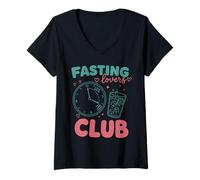 Femme Club de régime de jeûne Intermittent pour Les Amateurs de jeûne T-Shirt avec Col en V