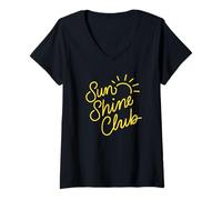 Femme Club de Soleil Jaune avec Soleil T-Shirt avec Col en V