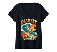 Femme Club de Surf Mortel : Vibes de Plage Retro T-Shirt avec Col en V