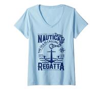 Femme Club de voile Nautica The Sea Is Calling Regatta T-Shirt avec Col en V