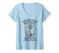 Femme Club de voile Nautica The Sea Is Calling Regatta T-Shirt avec Col en V