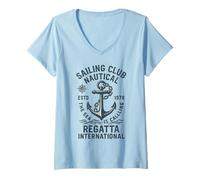 Femme Club de voile Nautica The Sea Is Calling Regatta T-Shirt avec Col en V