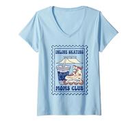 Femme Club des Mamans de Patinage à Roues alignées T-Shirt avec Col en V
