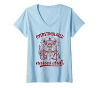 Femme Club d'infirmières surstimulées drôle Capybara Night Shift T-Shirt avec Col en V