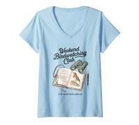 Femme Club d'observation des Oiseaux de Fin de Semaine Robin Journal Design T-Shirt avec Col en V