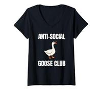 Femme Club d'oie Anti-Social Dictons drôles d'oie Honk Goose Meme T-Shirt avec Col en V