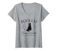 Femme Club social d'Halloween pour chat noir facilement distrait par les chats T-Shirt avec Col en V