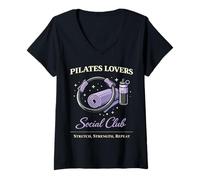 Femme Club Social pour Les Amateurs de Pilates T-Shirt avec Col en V