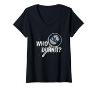 Femme Clue Who Dunnit? Searching Clues Distressed Style Art T-Shirt avec Col en V