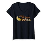Femme C'mon Get Happy Motif Famille de cailles rétro T-Shirt avec Col en V