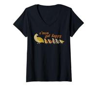 Femme C'mon Get, Happy Retro Quail Family Design Mignon T-Shirt avec Col en V