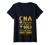 Femme CNA Cœur fabriqué en Or Attitude Kinda Savage Though T-Shirt avec Col en V