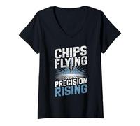 Femme CNC Machining Chip Action Graphic T-Shirt avec Col en V