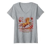 Femme CNY 2026 Crazy Horse Lady Since Lunar Vibes Zodiac Happy T-Shirt avec Col en V