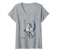 Femme CNY 2026 Year of Horse Aquarelle Art Lunaire Lady Zodiac Pony T-Shirt avec Col en V