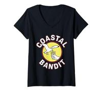 Femme Coastal Bandit Mouette Volant Frites de Plage T-Shirt avec Col en V