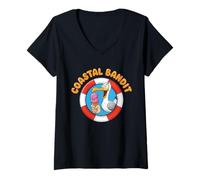 Femme Coastal Bandit Mouette Volant Plage Crème glacée T-Shirt avec Col en V
